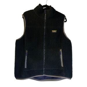LL Bean Womens Mountain Pile Fleece Vest Plus Size 1X Black Full Zip Sherpa Cozy